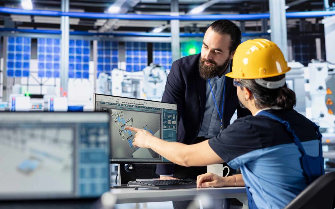 Un technicien à son collègue les résultats d'une maintenance prédictive.